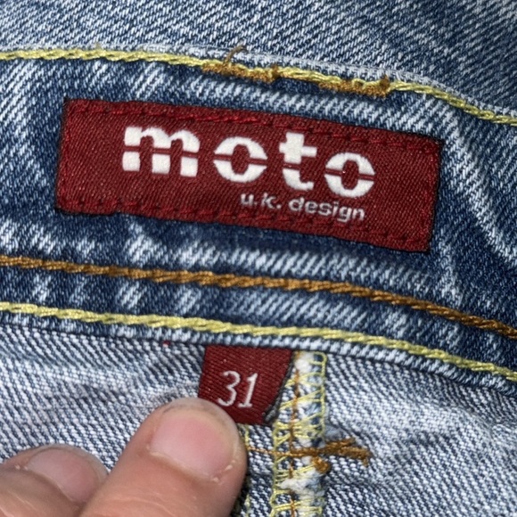 Moto U.K. Design Blue Distressed Denim Mini Skirt Y2K Vintage Style Chic Size 31 - Picture 9 of 10